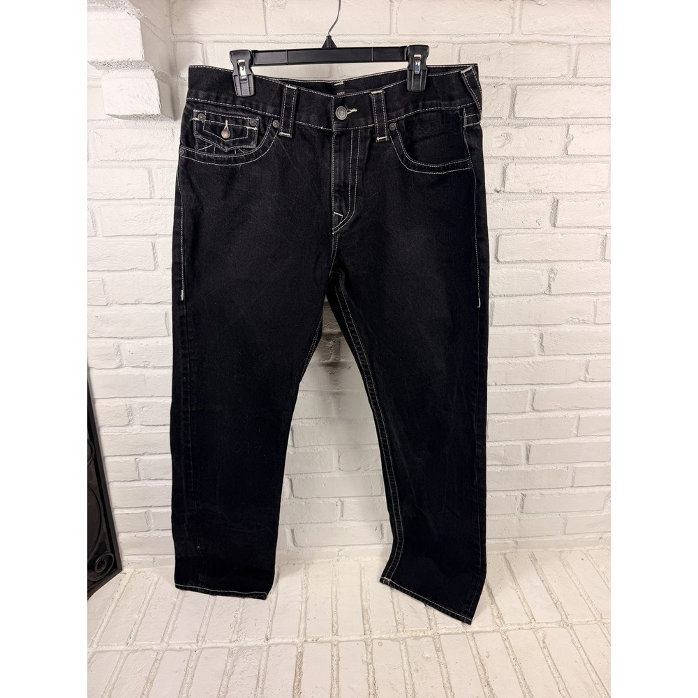 True Religion Ricky Jeans Mens 36 Black Camo Horseshoe Relaxed Straight Denim